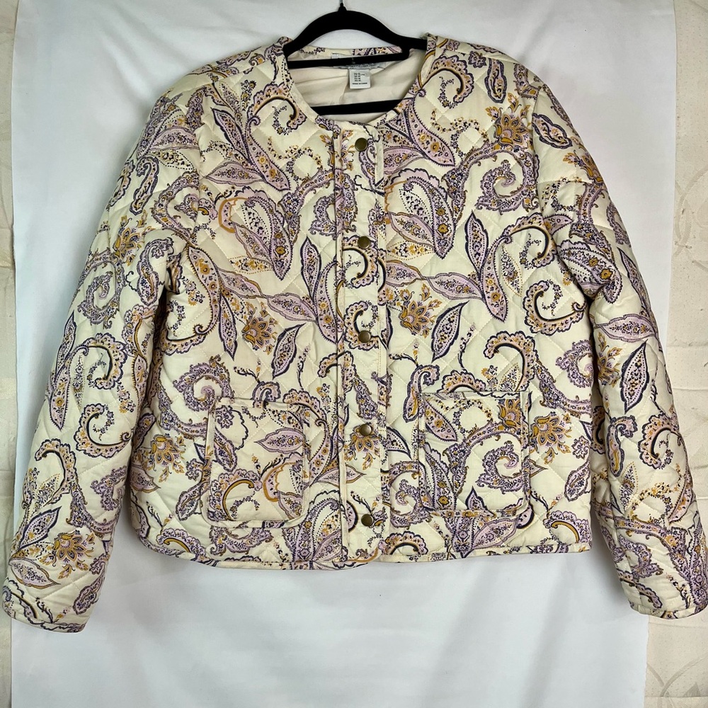 Rachel Zoe Cream and Purple Paisley Quilted Cottagecore Jacket, women’s size XL